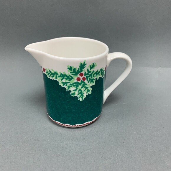 Fitz and Floyd FF Yuletide Holiday Creamer Green White Multicolor Holly Berries - Picture 1 of 6
